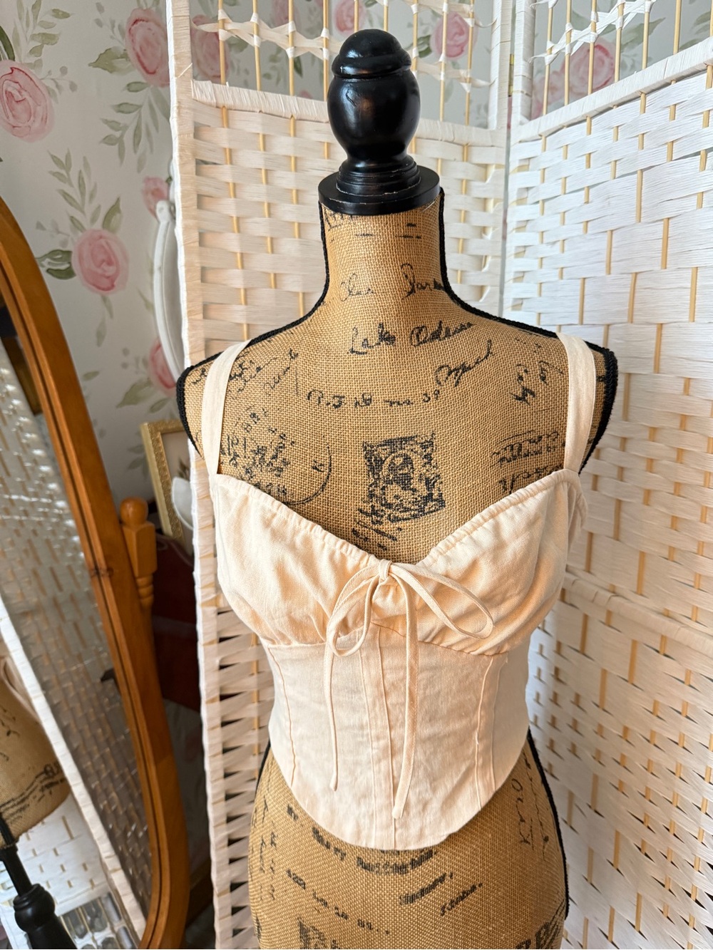 Apricot Lace-Up Corset Tank Top